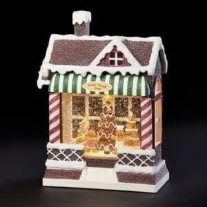 snow globe with gingerbread house and shop