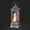 snow globe santa in burgundy robe silver lace lantern