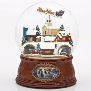 musical snow globe with rotating santa sleigh