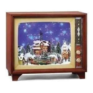 snow globe "like" musical tv train in village (large)