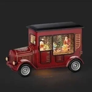 snow globe old fashioned truck snowman driving & santa with gifts