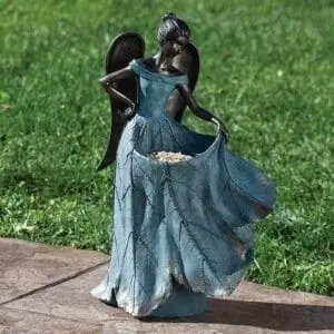 statue angel with bird bath dress