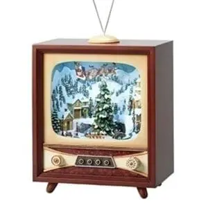 snow globe "like" musical tv santa and sleigh with rotating skaters