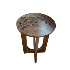 table acacia wood engraved leaves