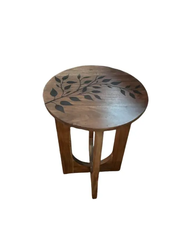 table acacia wood engraved leaves