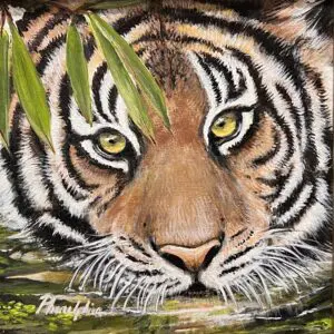 tiger with bamboo