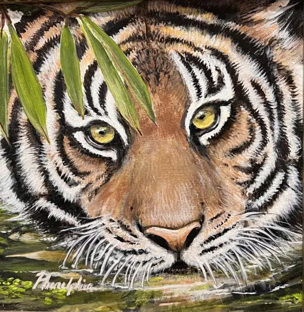 tiger with bamboo