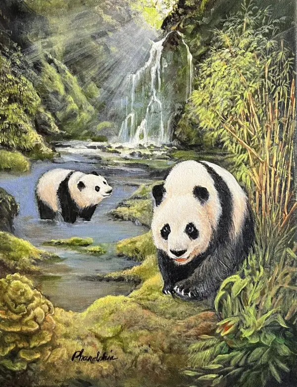 pandas with bamboo