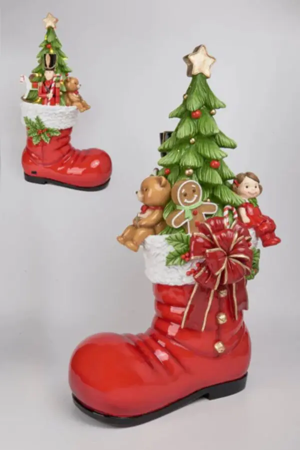 oversize christmas boot with a christmas tree