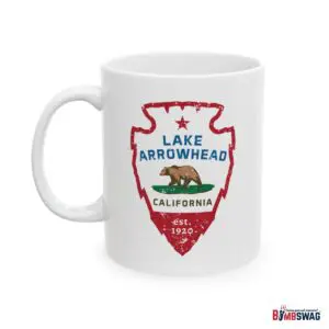 lake arrowhead coffee mug with signature arrowhead california state flag design