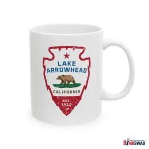 lake arrowhead coffee mug with signature arrowhead california state flag design