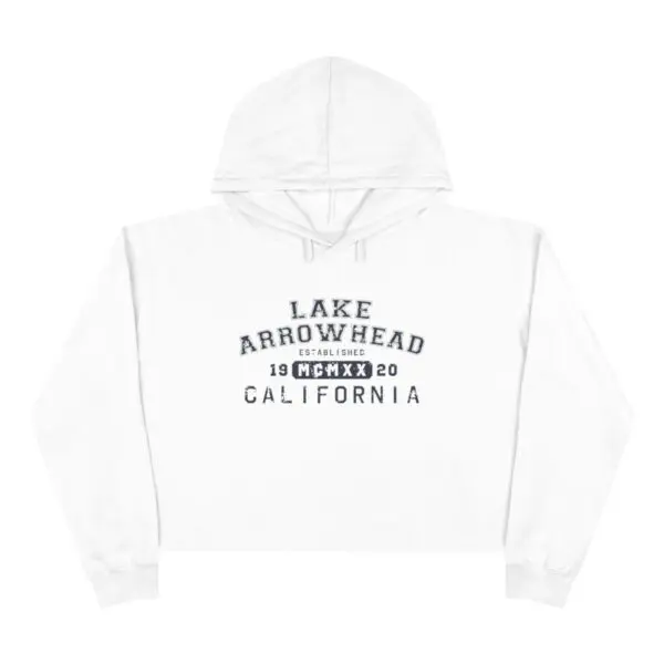 lake arrowhead cropped hoodie with collegiate 1920 roman numerals design