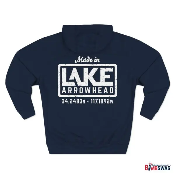 lake arrowhead premium modern la stamp hoodie with map coordinates