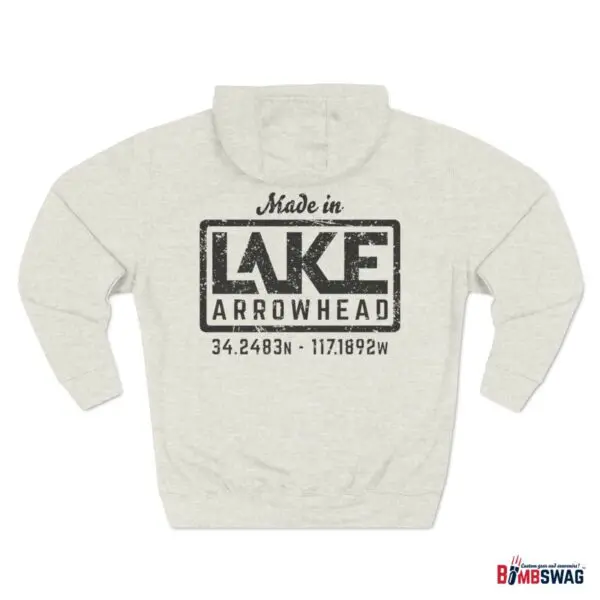 lake arrowhead premium modern la stamp hoodie with map coordinates