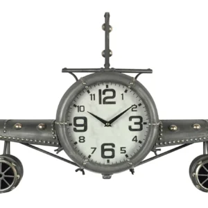 wall clock metal silver vintage fighter jet with white clock face