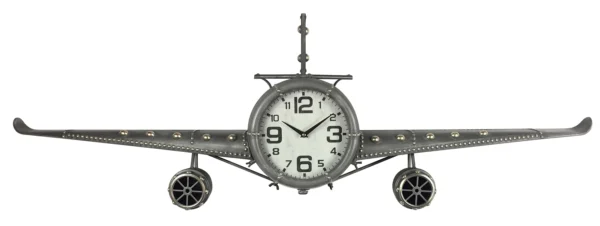 wall clock metal silver vintage fighter jet with white clock face