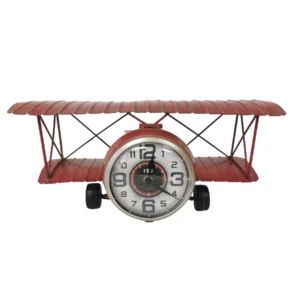 table/shelf clock metal red airplane clock
