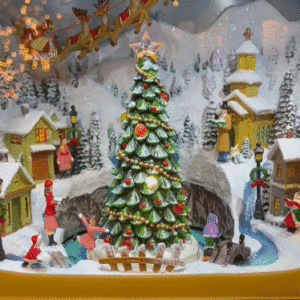 snow globe "like" musical tv santa and sleigh with rotating skaters