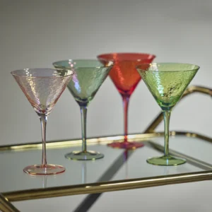 Aperitivo Martini Glasses by ZODAX on a tray in a variety of colors