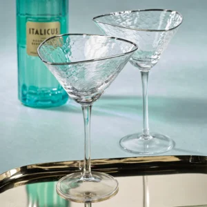 Aperitivo Triangular Martini Glass by ZODAX in Clear with Platinum Rim