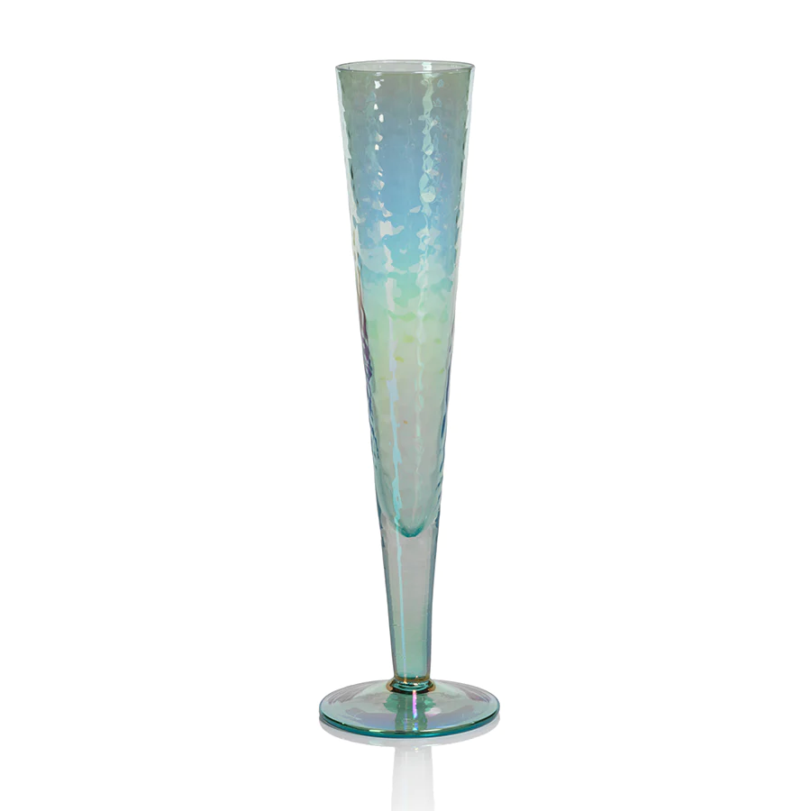 aperitivo slim champagne flute glass in blue luster by zodax ch 5722