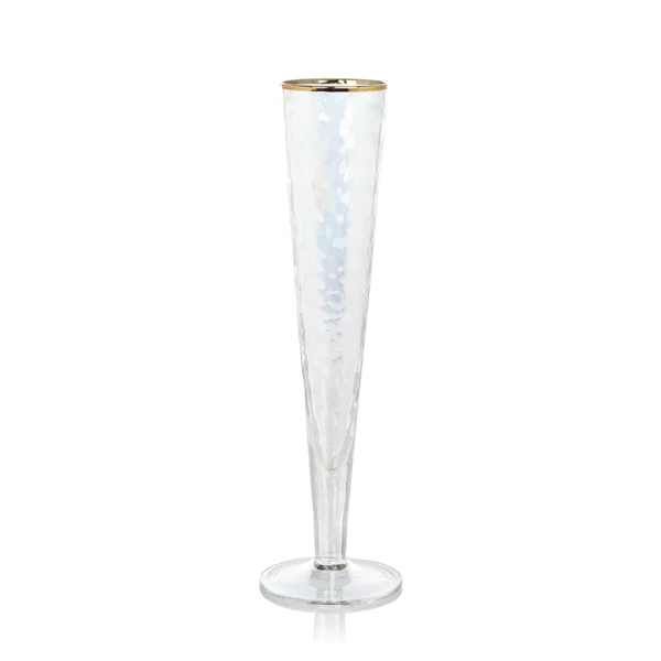 aperitivo slim champagne flute glass in clear luster with gold rim by zodax ch 5612