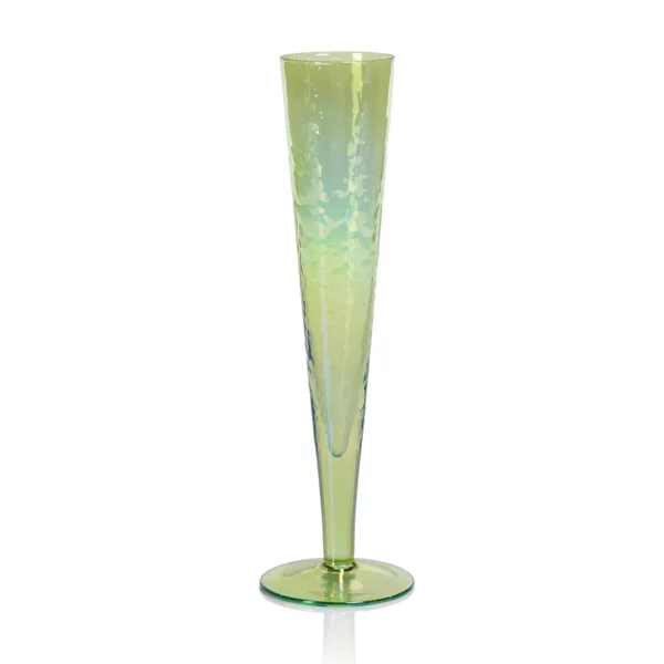 aperitivo slim champagne flute glass in green luster by zodax ch 5723