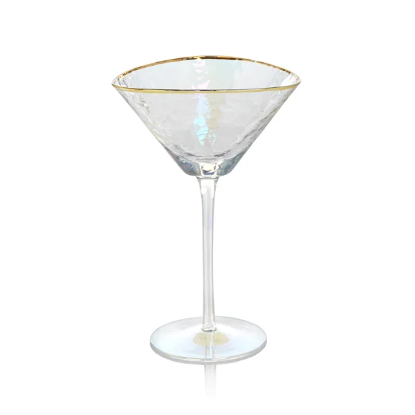 aperitivo trianular martini glass with luster finish and gold rim by zodax ch 5613