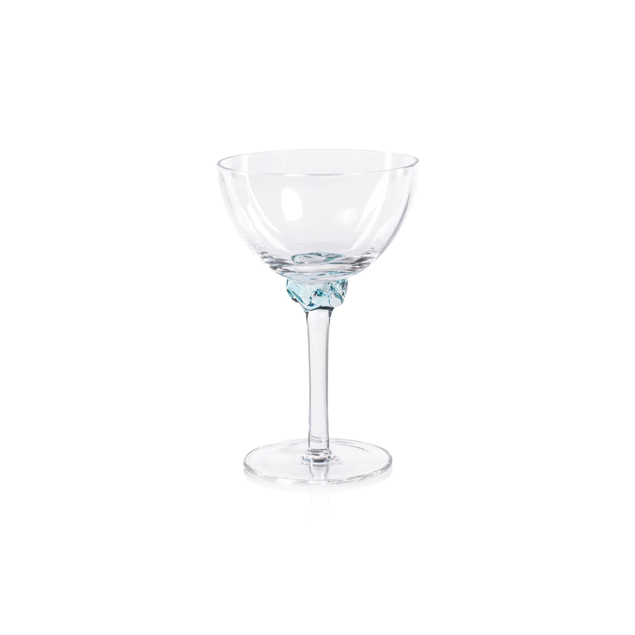colette optic martini cocktail glass in azure blue by zodax ch 7260