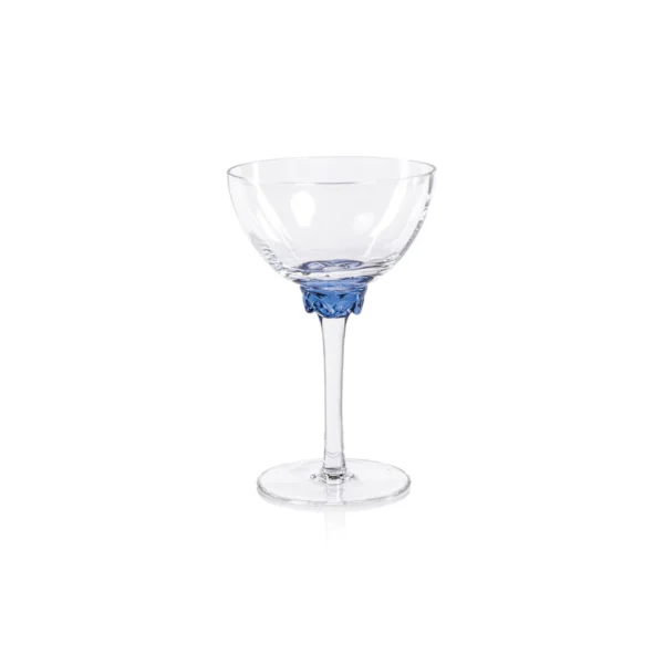 colette optic martini cocktail glass in sapphire blue by zodax ch 7262