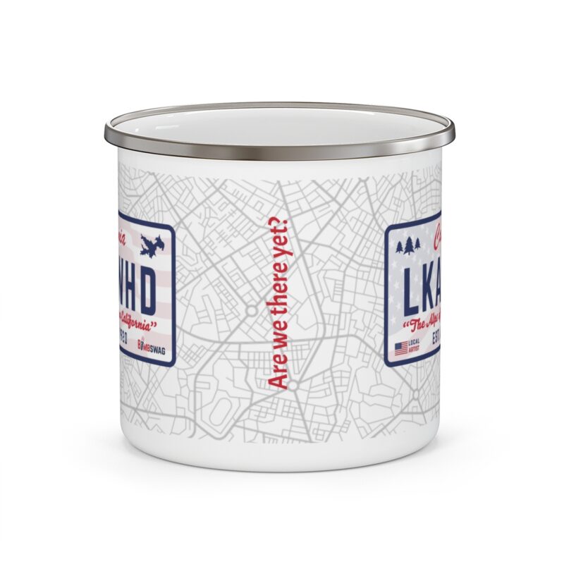 lake arrowhead camping mug with california license plate design