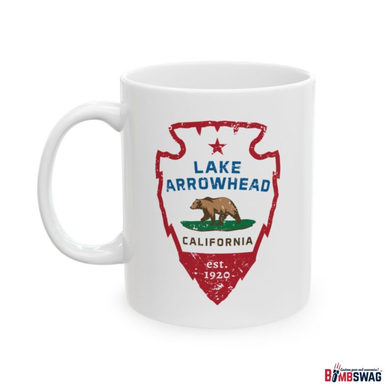 lake arrowhead coffee mug with signature arrowhead california state flag design