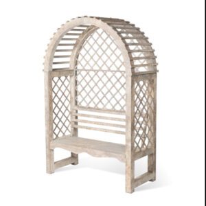 iron garden trellis with bench